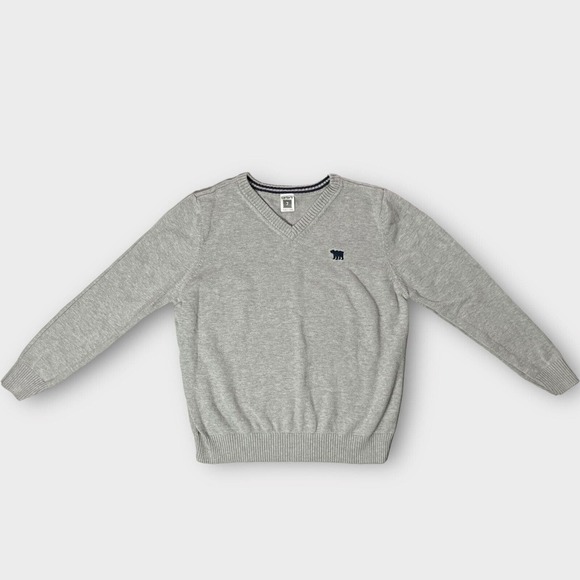 Carters Heather Gray V-Neck Knit Sweater With Blue Embroidered Bear Size 7 - Picture 1 of 11